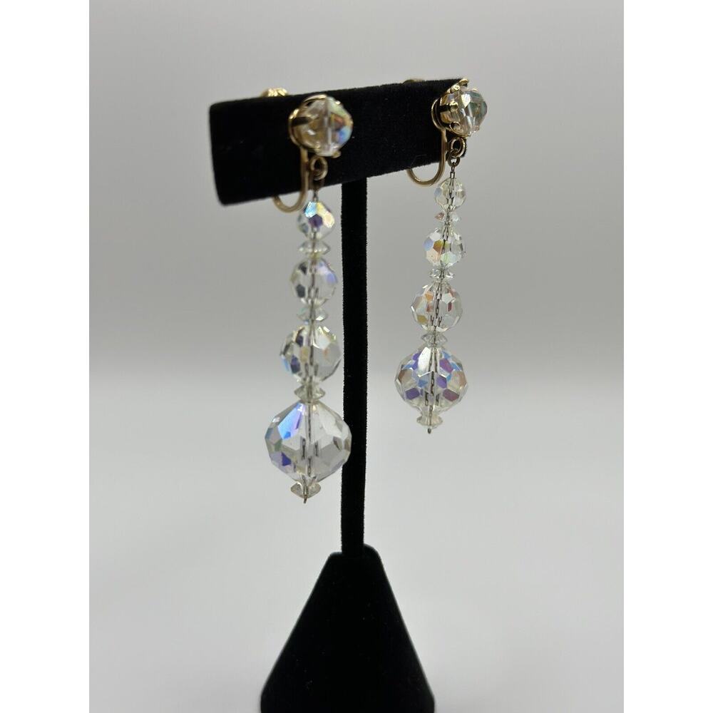 Vintage MARVELLA Signed Graduated Crystal Clip on Dangle Earrings